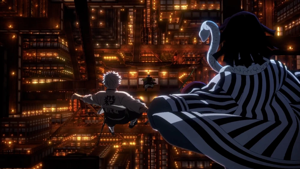 A Demon Slayer running down an endless, repeating hallway within the Infinity Castle.